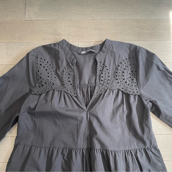 Zara Openwork Embroidered Dress - Black (S) - Picture 3 of 6